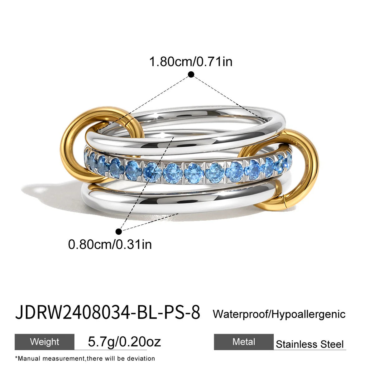 Kika Elegant Blue Zircon Statement Rings 18K Gold PVD Plated Stainless Steel 316L