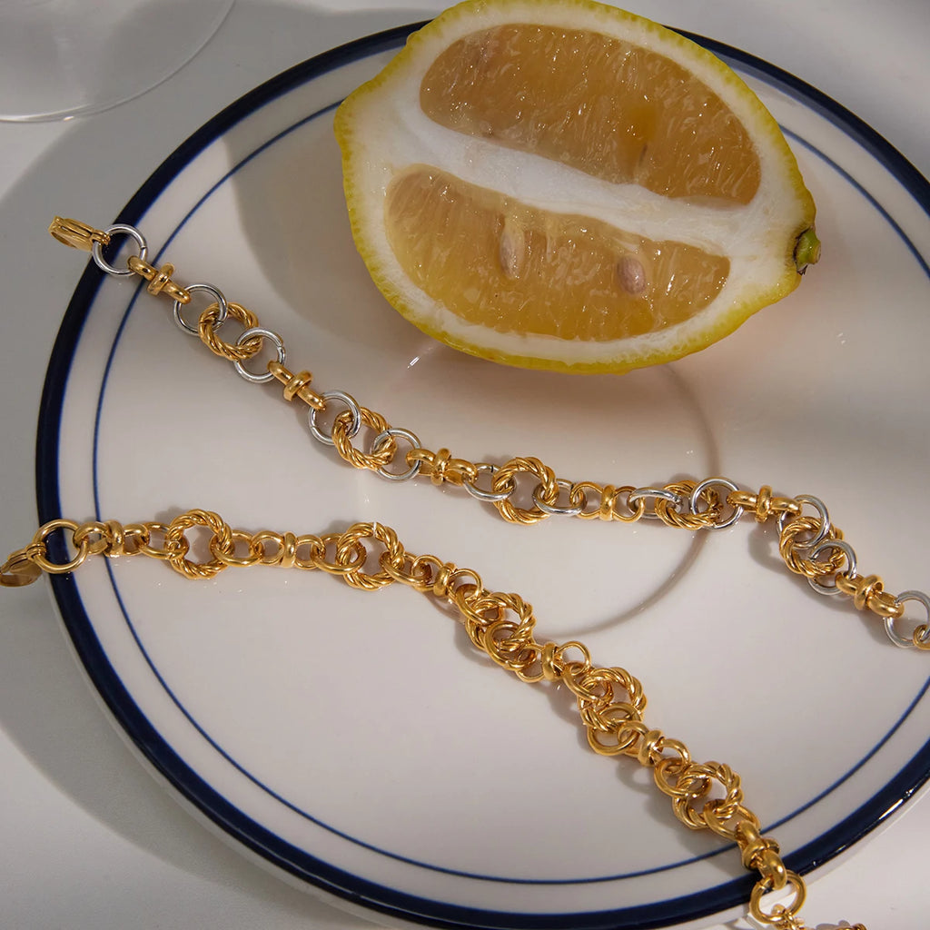 KIKA Delicate Gold And Silver Color Blocked Multi Ring Winding Chain Bracelet  PVD Plated Stainless Steel 316L