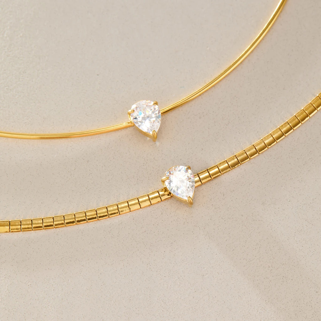 KIKA Classic Water Drop Zircon Chokers Necklace For Women Minimalist 18K Gold Plated Stainless Steel Necklace Fashion Jewelry