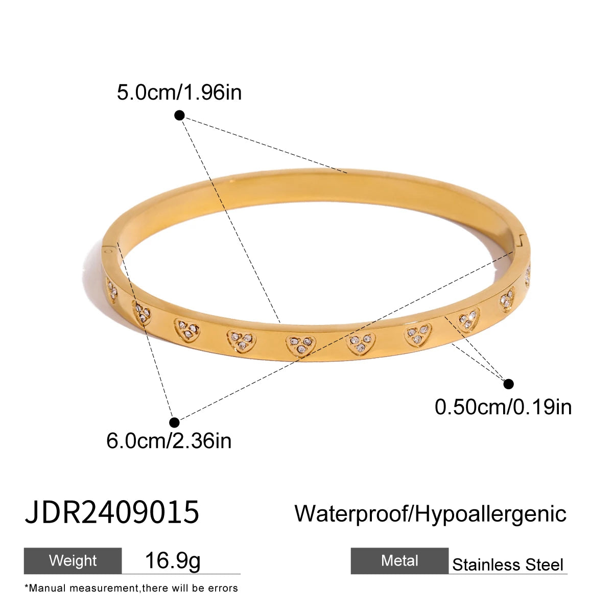 Zircon Bangle Heart Bracelet
