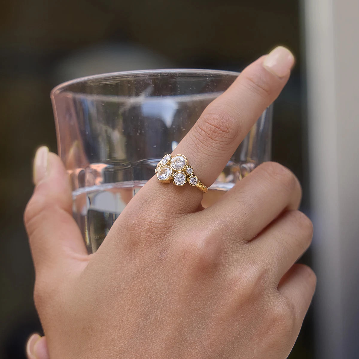 KIKA Round Zircon Geometric Open Rings PVD Plated Stainless Steel 316L