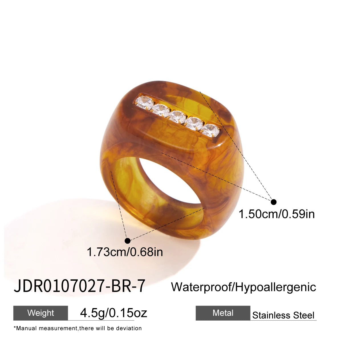 KIKA Size 7 Vintage Chunky Resin Rings For Women Minimalist Cubic Zirconia Rings Autumn Winter Fashion Jewelry Gift