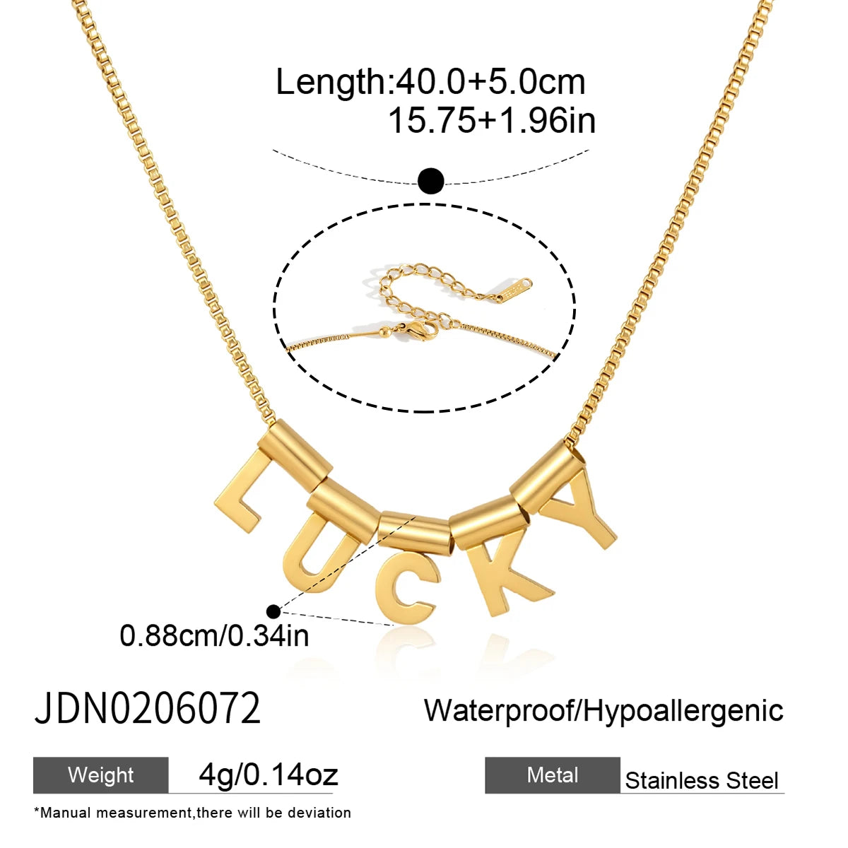 KIKA Slideable Letter Pendant Necklace  18K Gold PVD Plated Stainless Steel 316Lt