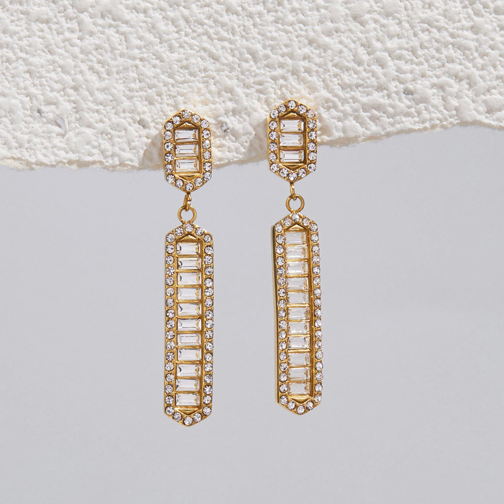 Kika Iced Out Crystal Long Drop Earrings 18K Gold Plated Stainless Steel 316L