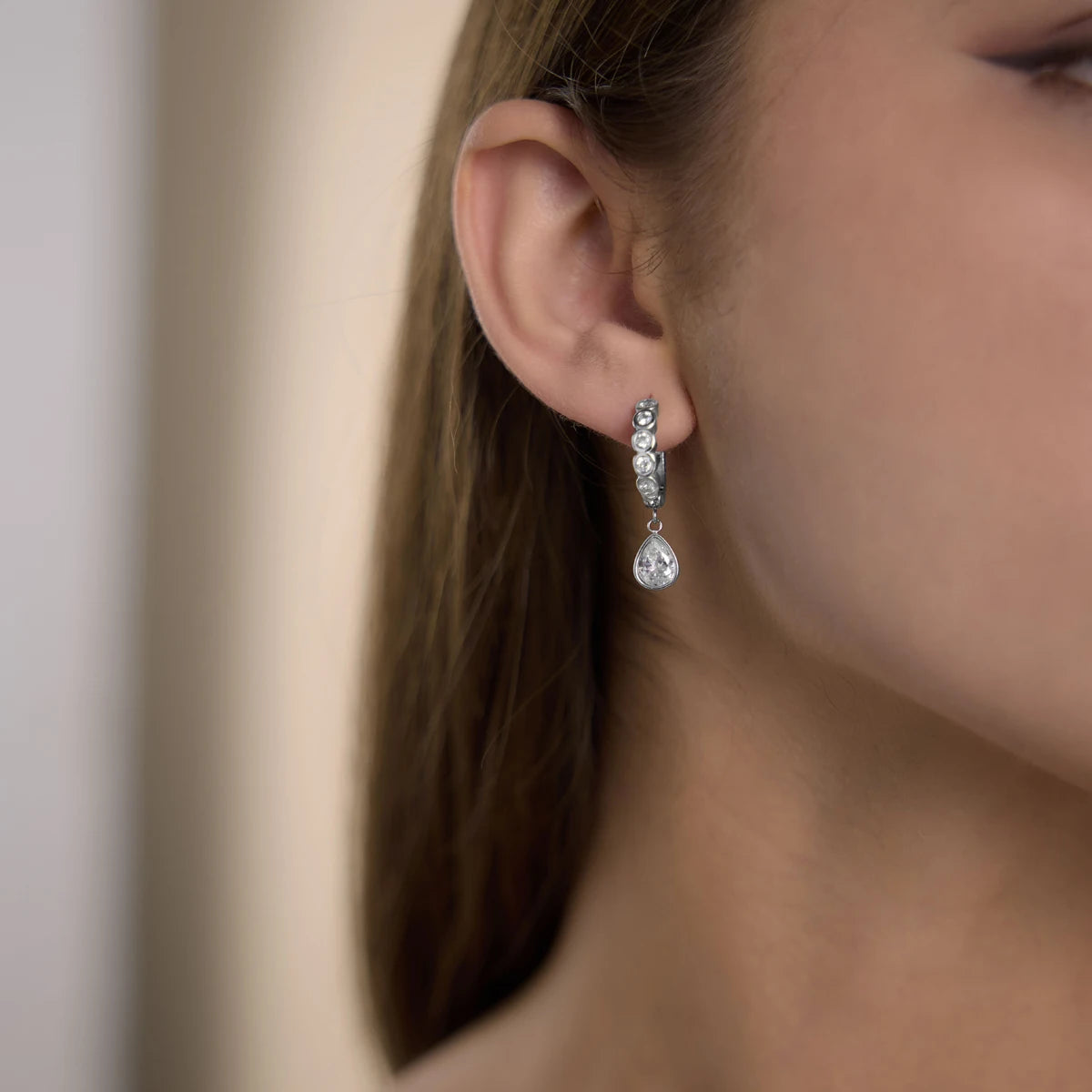 KIKA Delicate Round Water Drop Zircon Earrings PVD Plated Stainless Steel 316L