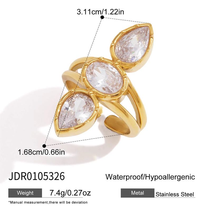 KIKA Luxury Geometric Zircon Open Rings Minimalist 18K Gold PVD Plated Stainless Steel 316L