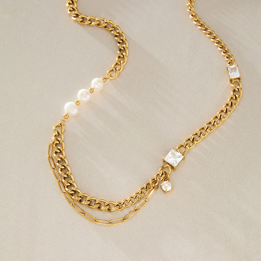 KIKA Zircon Freshwater Pearl Necklace For Women Minimalist 18K Gold PVD Plated Stainless Steel Necklace Fashion Jewelry Gift