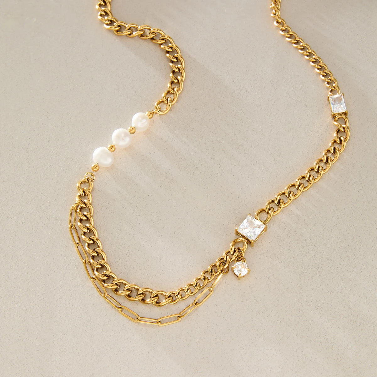 KIKA Zircon Freshwater Pearl Necklace For Women Minimalist 18K Gold PVD Plated Stainless Steel Necklace Fashion Jewelry Gift
