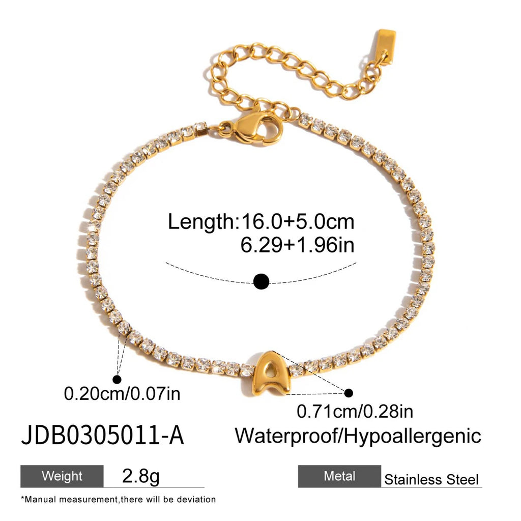 Stainless Steel White Rhinestone Chain Twelve Letter Bracelet