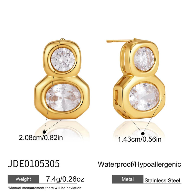 KIKA Luxury Geometric Zircon Stud Earrings PVD Plated Stainless Steel316L
