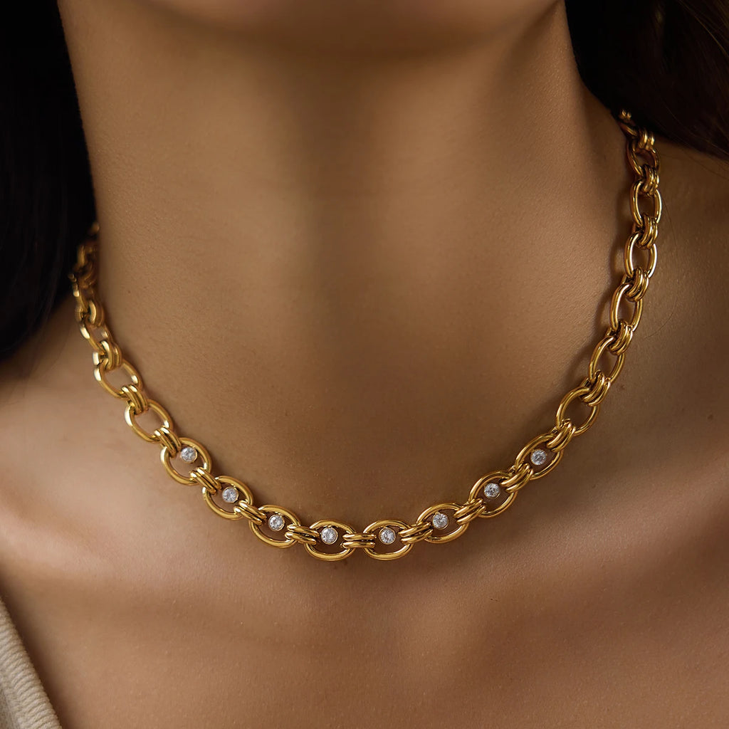 KIka Delicate Zircon Chunky Chain Necklace Bracelet