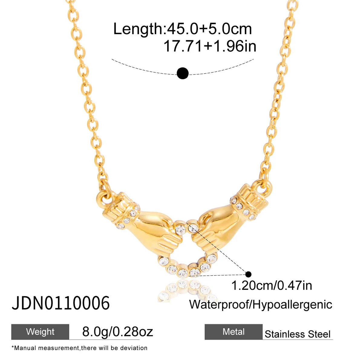 kika White Rhinestone Friendship Hand Shape Round Hollow Out Necklace