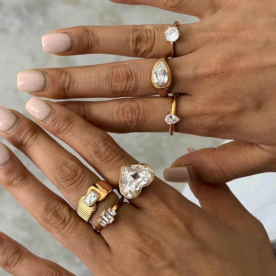 Kika Delicate Geometric Zircon Rings Gold PVD Plated Stainless Steel 316L