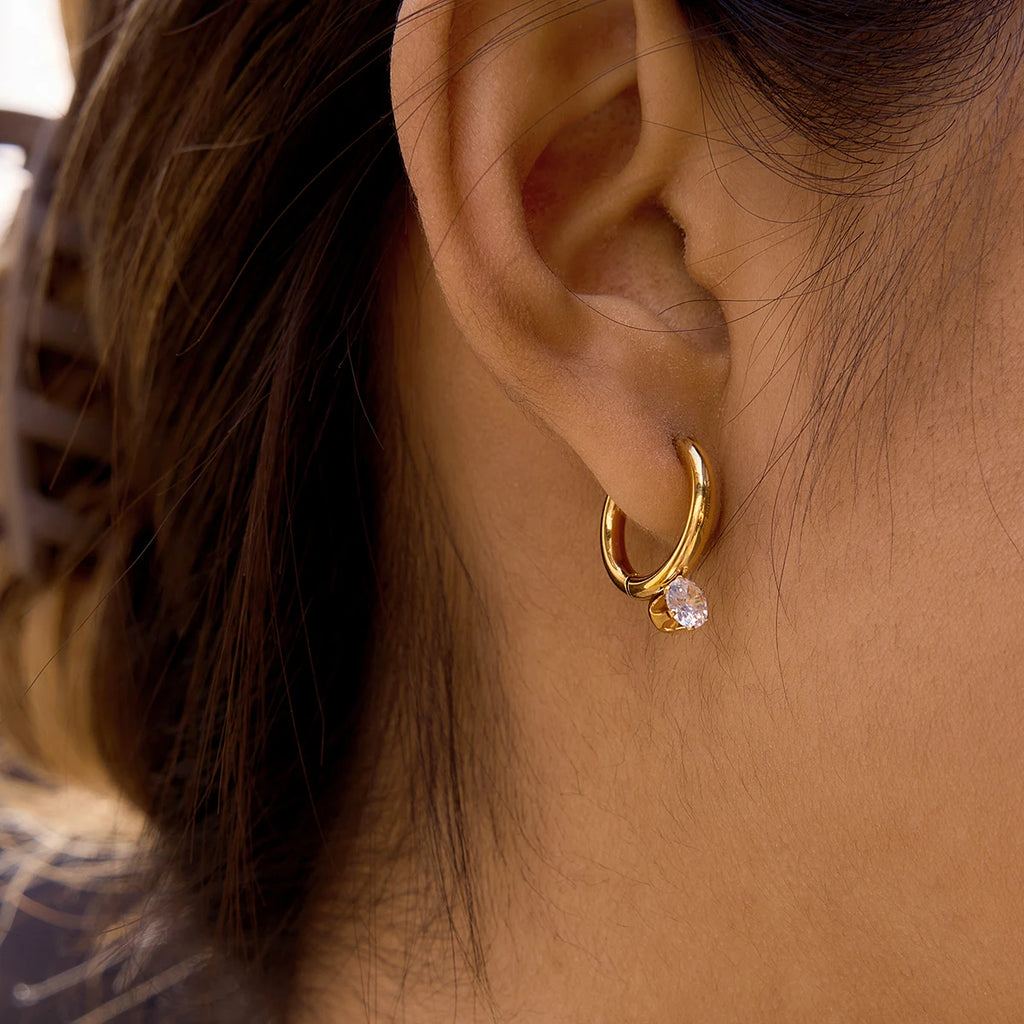 Kika Linear Circle Hoop Earring With White Zircon