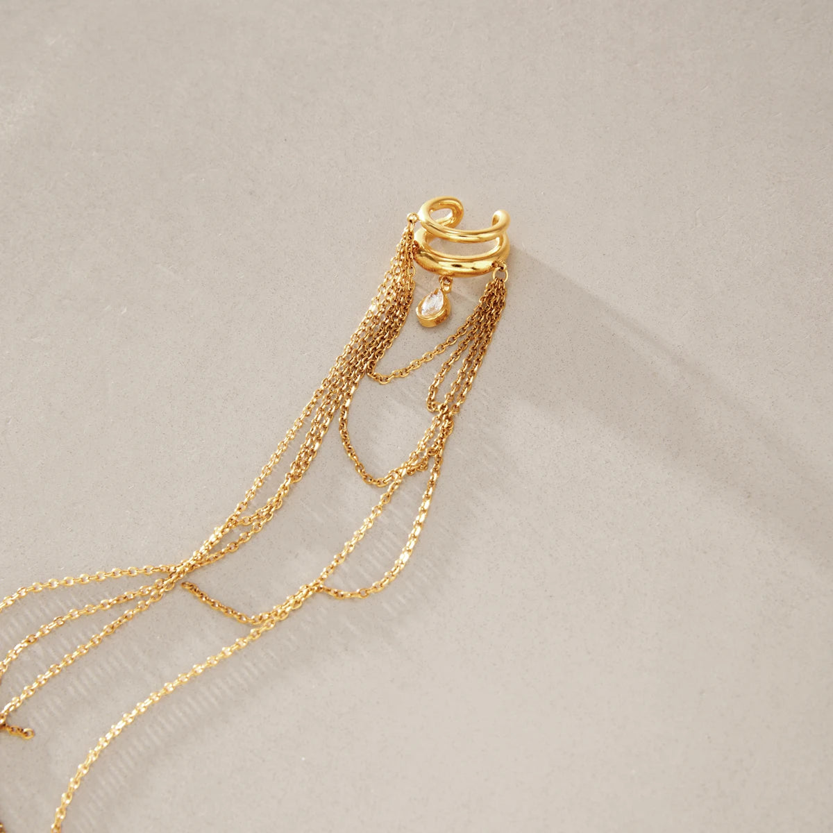 KIKA Water Drop Zircon Long Chains Tassel Non-piercing Ear Clip For Women Classic 18K Gold PVD Plated Stainless Steel 316L
