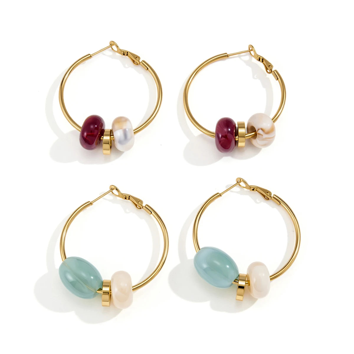 KIKA Delicate Red Blue Spliced White Resin Circle Earrings PVD Plated Stainless Steel 316L