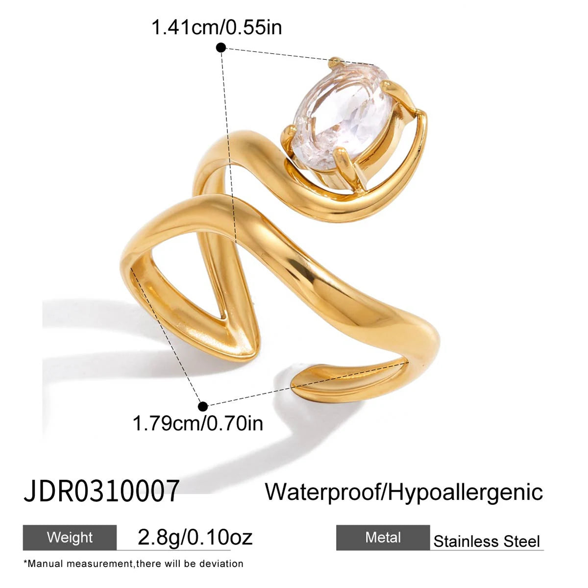 Kika water Droplet Shaped Irregular Zircon Open Ring