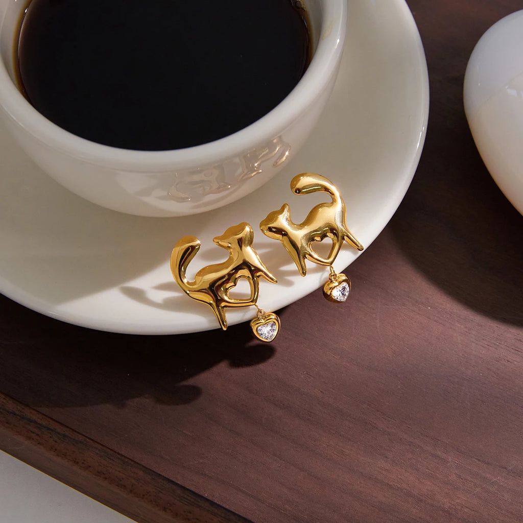 Classic Hollowed Out Heart-Shaped Cat Earrings