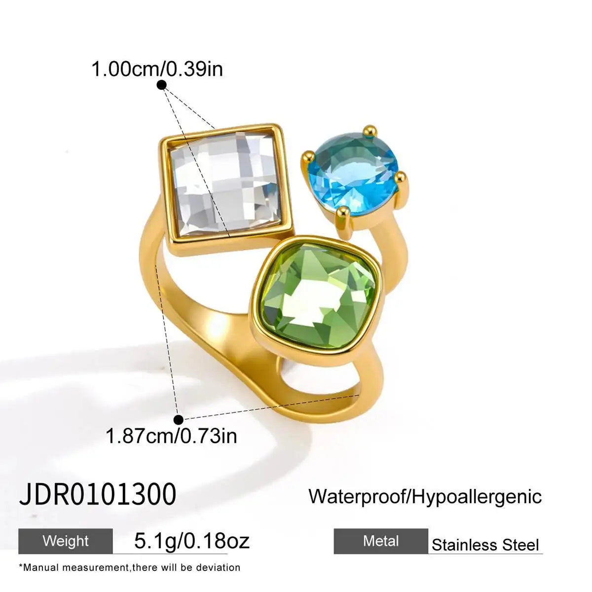 Kika Elegant Blue Zircon Statement Rings 18K Gold PVD Plated Stainless Steel 316L