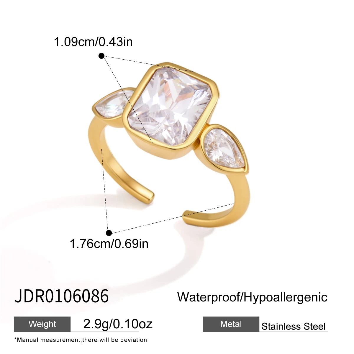 KIKA Classic Geometric Zircon Open Rings For Women Minimalist 18K Gold PVD Plated Stainless Steel Rings Fashion Jewelry Gift