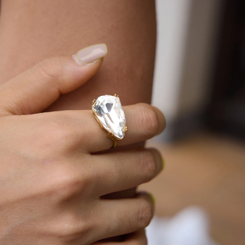 KIKA Chunky Big Crystal Glass Stone Rings PVD Plated Stainless Steel 316L