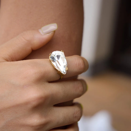 KIKA Chunky Big Crystal Glass Stone Rings PVD Plated Stainless Steel 316L
