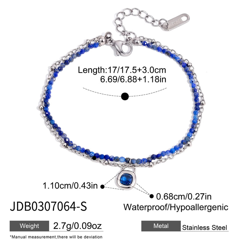 KIKA Vintage Geometric Pendant Natural Stone Beaded Bracelet For Women Minimalist 18K Gold PVD Plated Stainless Steel 316L Bracelet