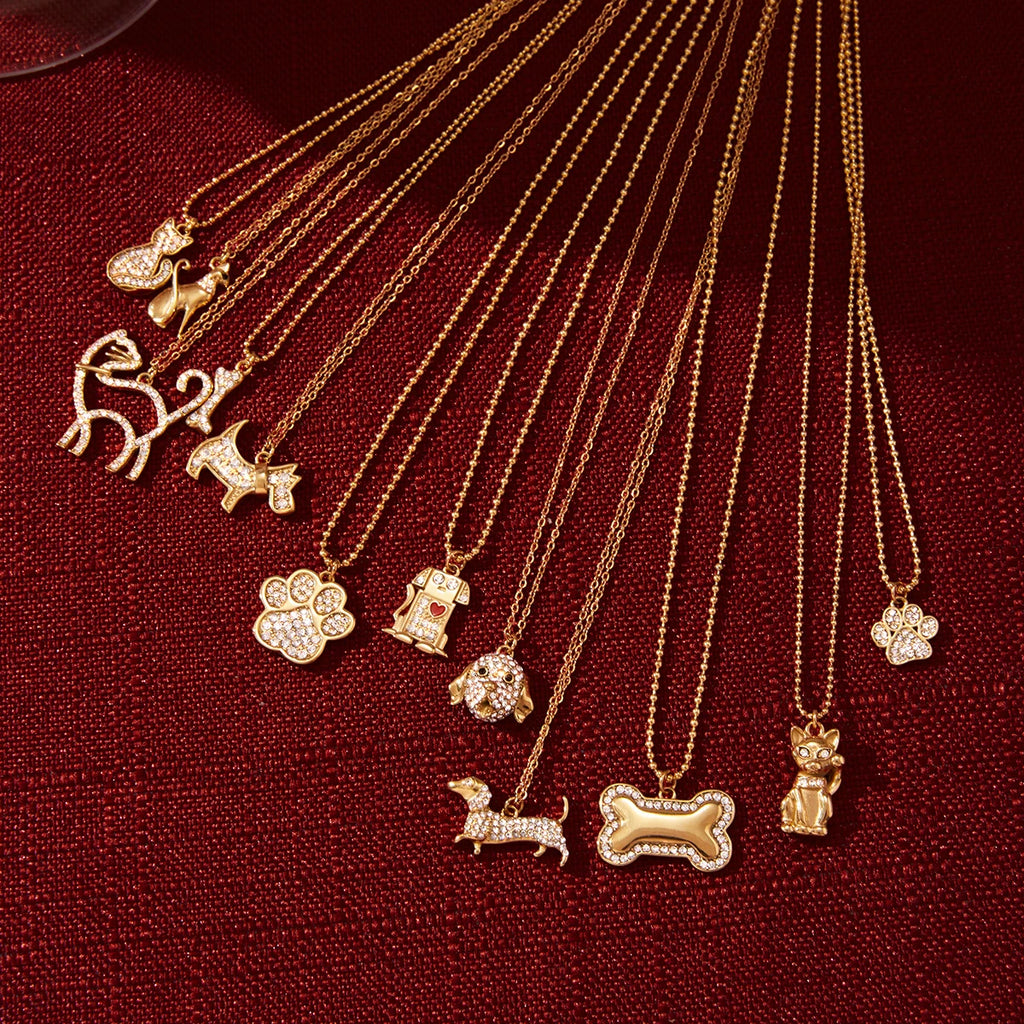 Cute Hug Dog Cat Pet Pendant Rhinestone Necklace