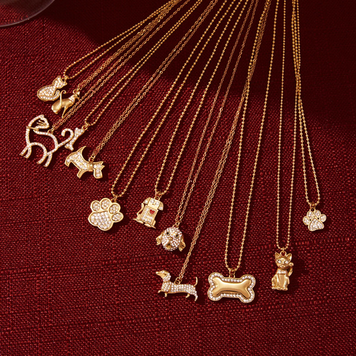 Cute Hug Dog Cat Pet Pendant Rhinestone Necklace