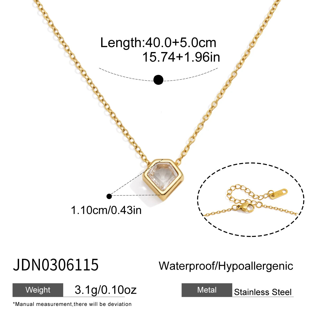 KIKA Classic Geometric Zircon Pendant Necklace PVD Gold Plated Stainless Steel 316L