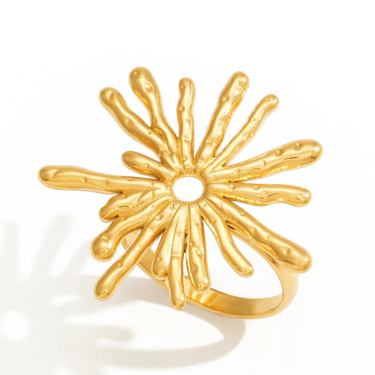 Kika Classic Unique Sun Shaped Hollow Ring Gold Color Stainless Steel