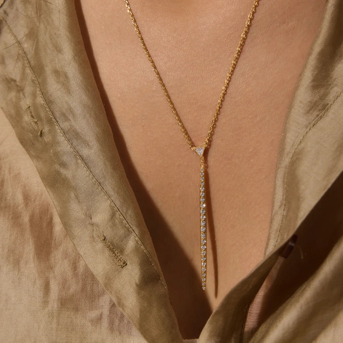 Kika Zircon Triangle Crystal Stick Pendant Necklace