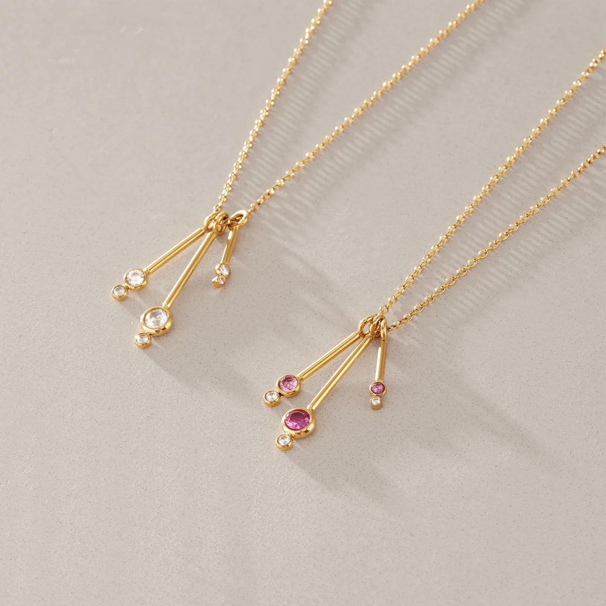 KIKA Round Zircon Stick Pendant Necklace PVD Gold Plated Stainless Steel 316L