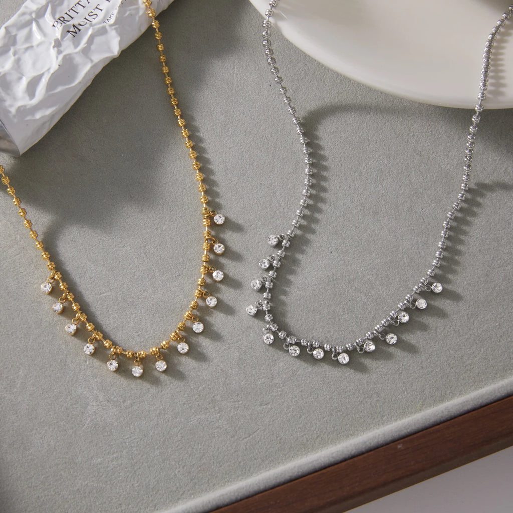 Kika Delicate Steel Color Paperclip Chain With White Zircons Necklaces
