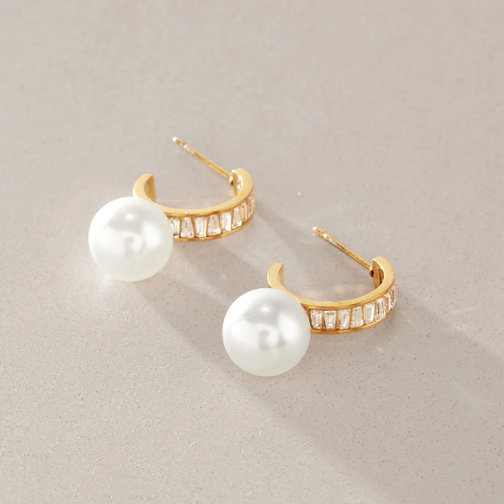 Kika Elegant Zircon Imitation Pearl Earrings 18K Gold PVD Plated Stainless Steel 316L