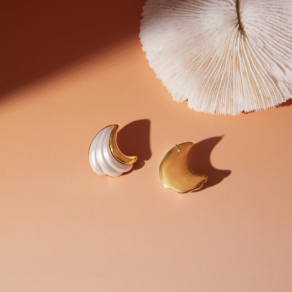 Kika White Resin Moon-Shaped Imitation Pearl Stud Earrings