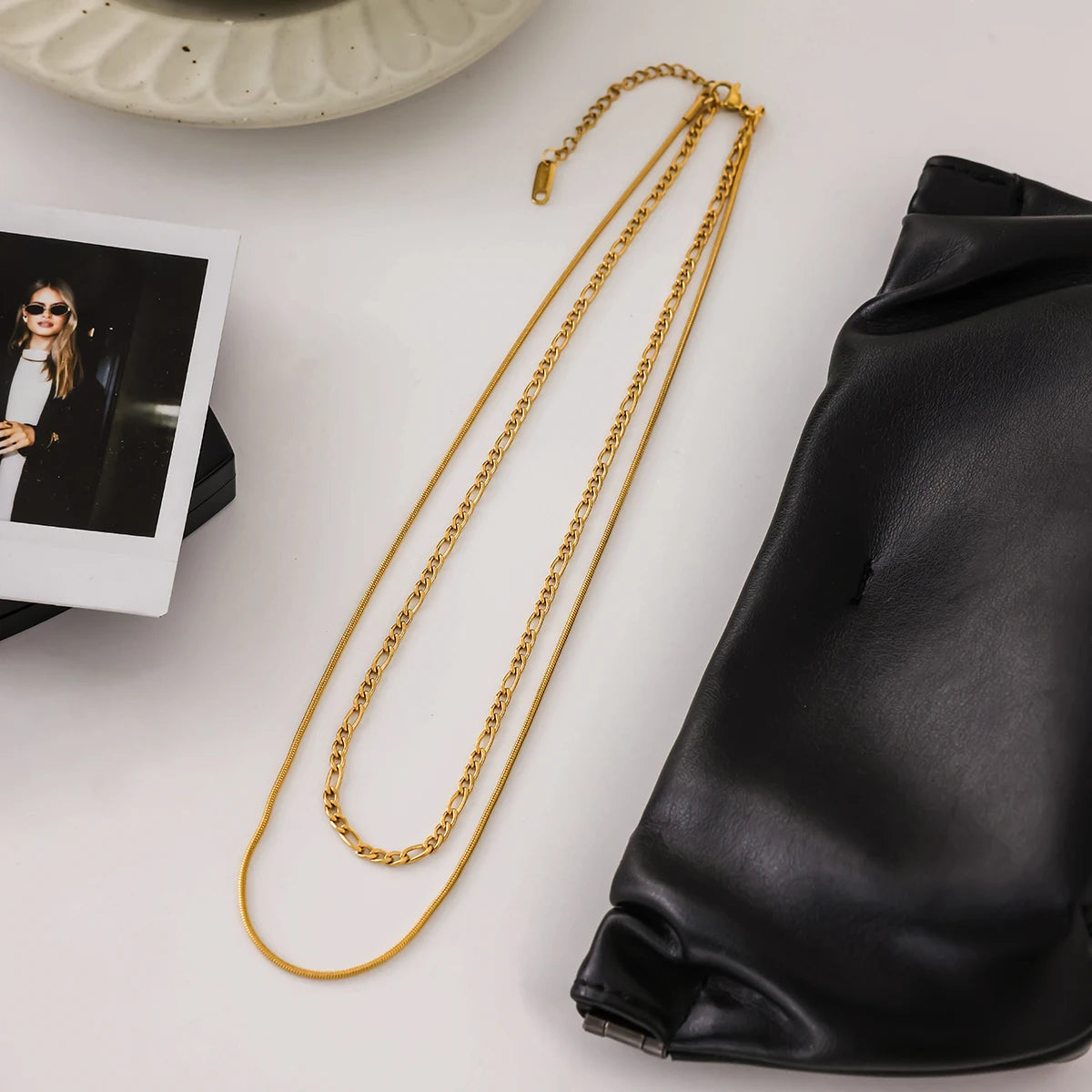 Kika Minimalist Figaro Chain Round Snake Bone Chain Double Layer