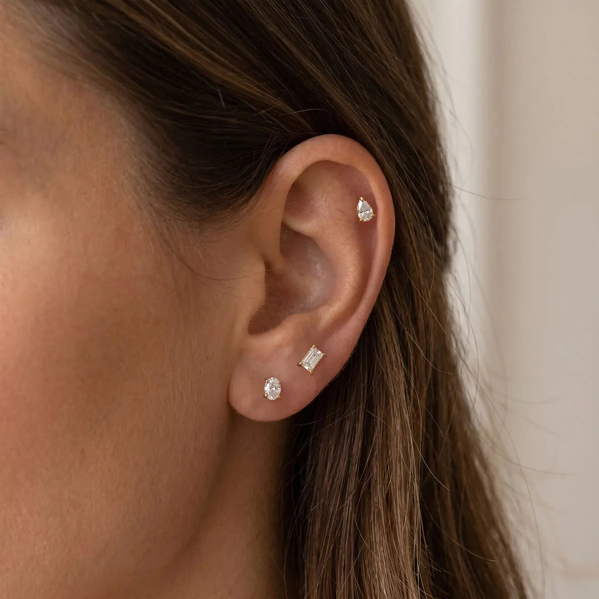 KIKA 3 Pcs/Set Geometric Zircon Stud Earrings For Women 18K Gold PVD Plated Stainless Steel Sleeping Earrings Fashion Jewelry