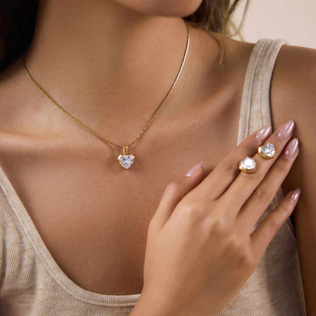 Kika Romantic Zircon Heart Necklace Earrings