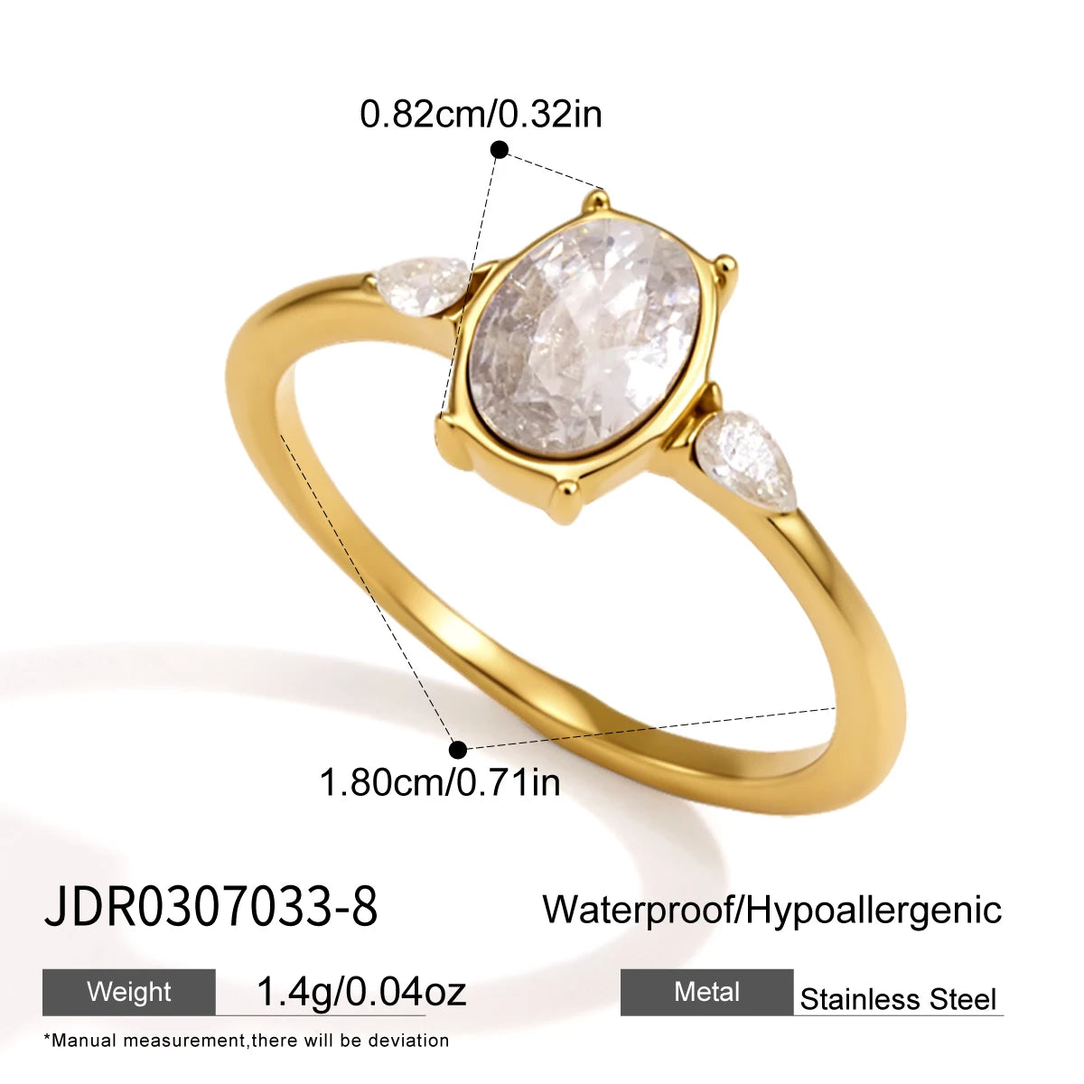 KIKA Delicate Geometric Zircon Open Rings For Women Minimalist 18K Gold PVD Plated Stainless Steel Rings Fashion Jewelry Gift