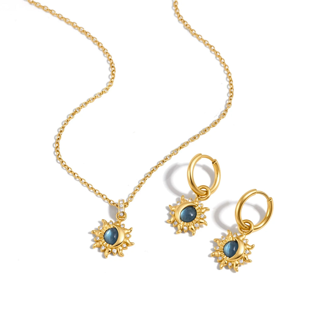 Kika Elegant Blue Resin Necklace Earrings Gold PVD Plated Stainless Steel 316L Moon Star