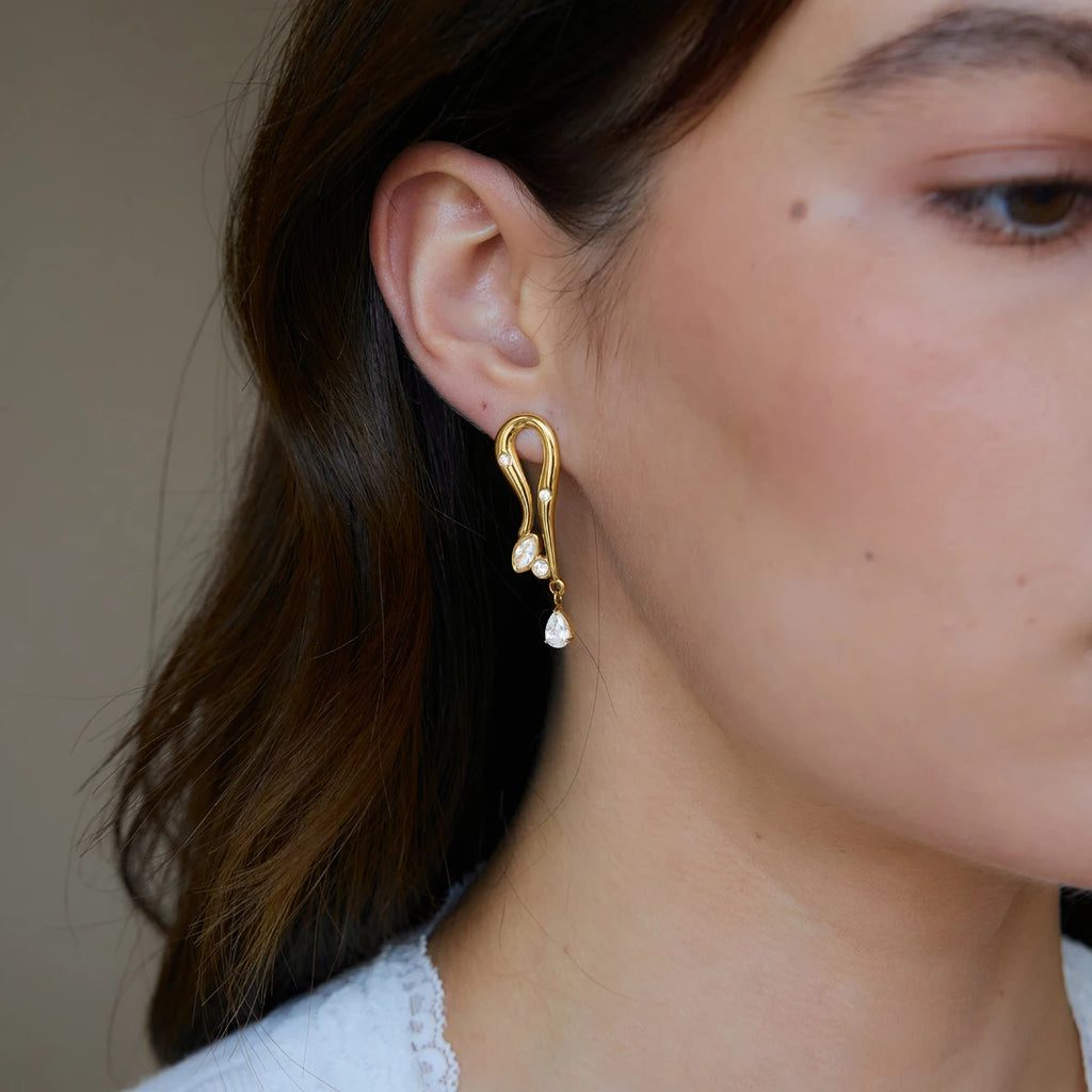 KIKA Delicate Zircon Geometric Stud Earrings For Women Minimalist 18K Gold PVD Plated Stainless Steel Earrings Fashion Jewelry