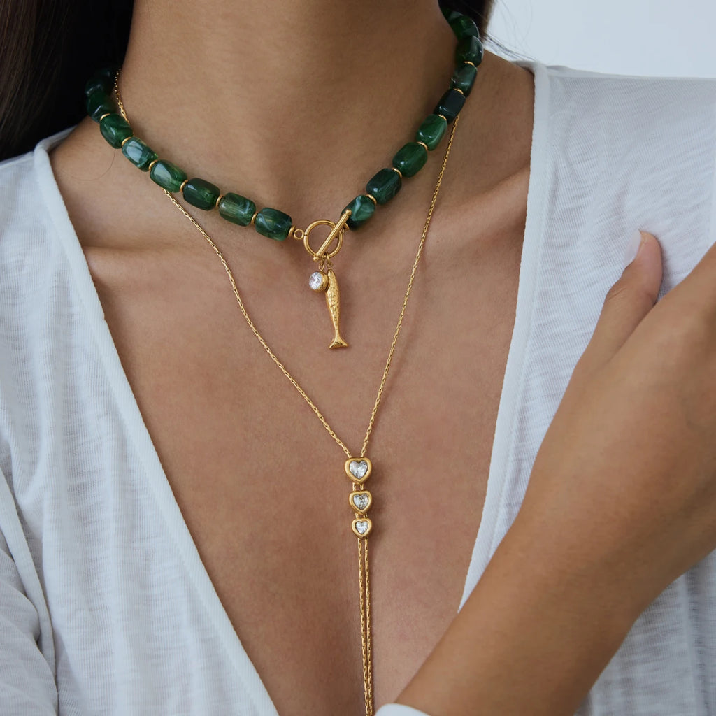 KIKA Green Resin Bead Chain Fish Pendant Necklace For Women 18K Gold PVD Plated Stainless Steel Necklace Fashion Jewelry Gift