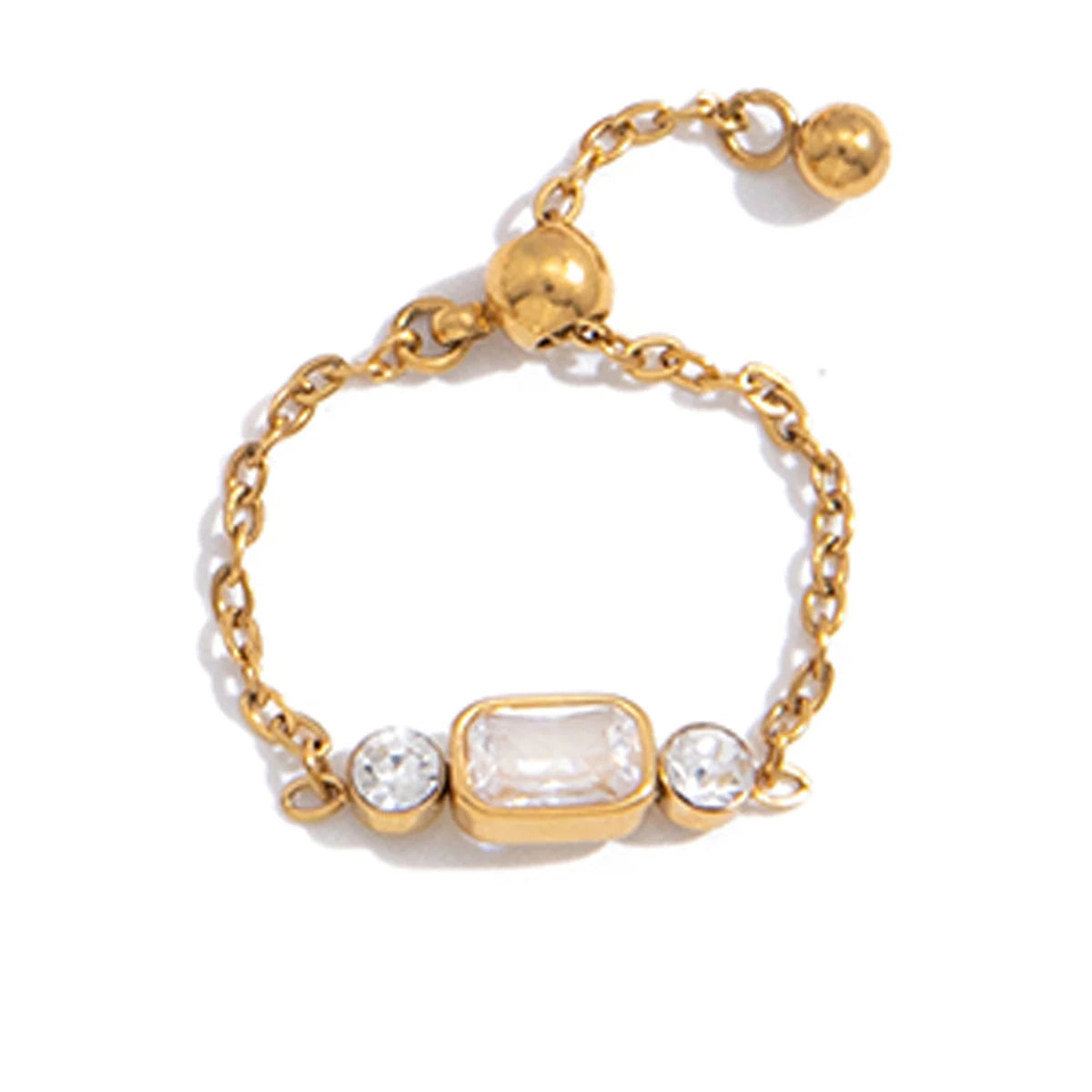 Geometric Colored Zircon Ring With Draw-Out Adjustable Design