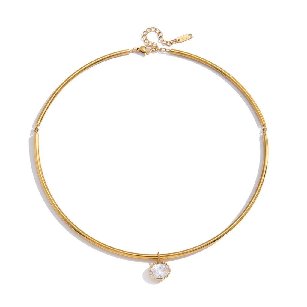 Classic Gold Color Geometric White Zircon Choker Necklace