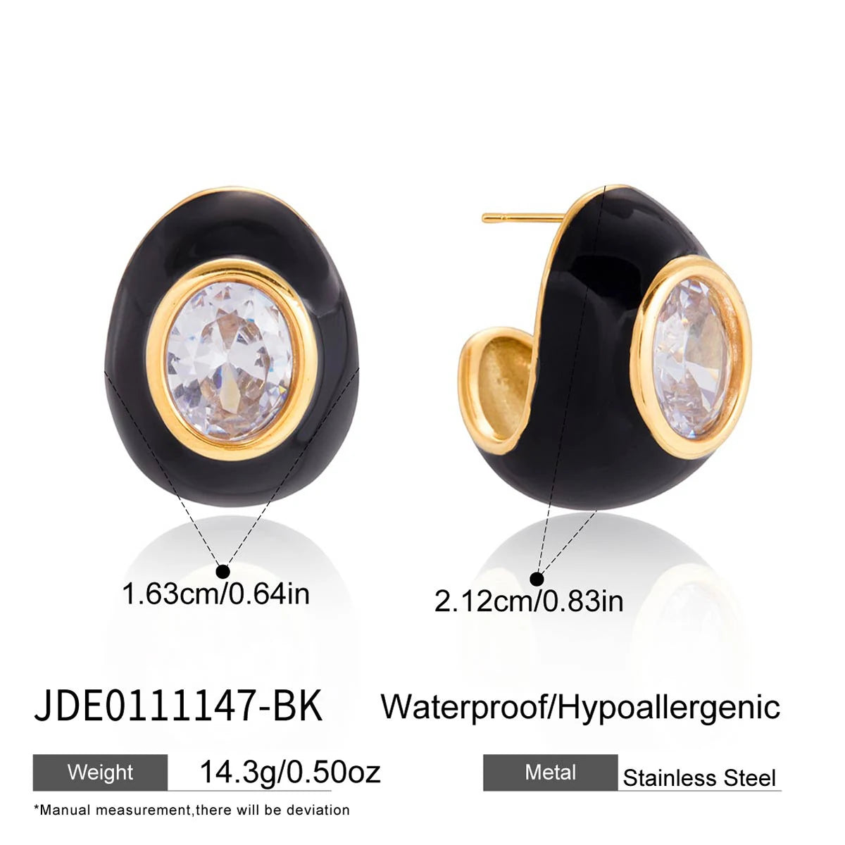 Kika White Zircon Multicolor Agate Stone Stud Earrings 18K Gold Plated Stainless Steel 316L