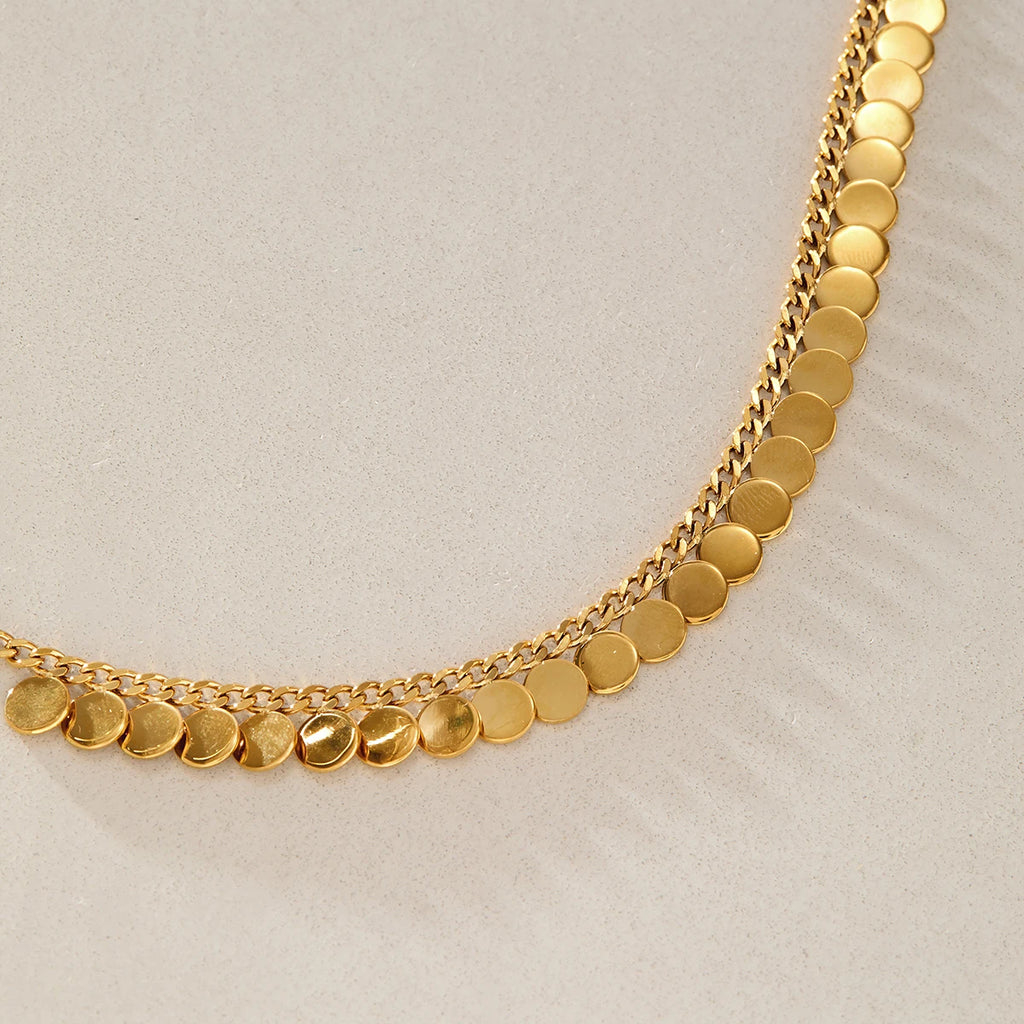 KIKA Classic Round Sequins Pendant Necklace For Women Minimalist 18K Gold PVD Plated Stainless Steel Necklace Fashion Jewelry