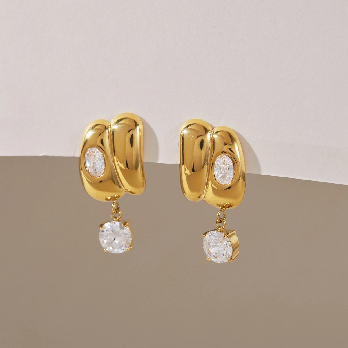 KIKA Classic Round Zircon Drop Earrings  18K Gold PVD Plated Stainless Steel 316L
