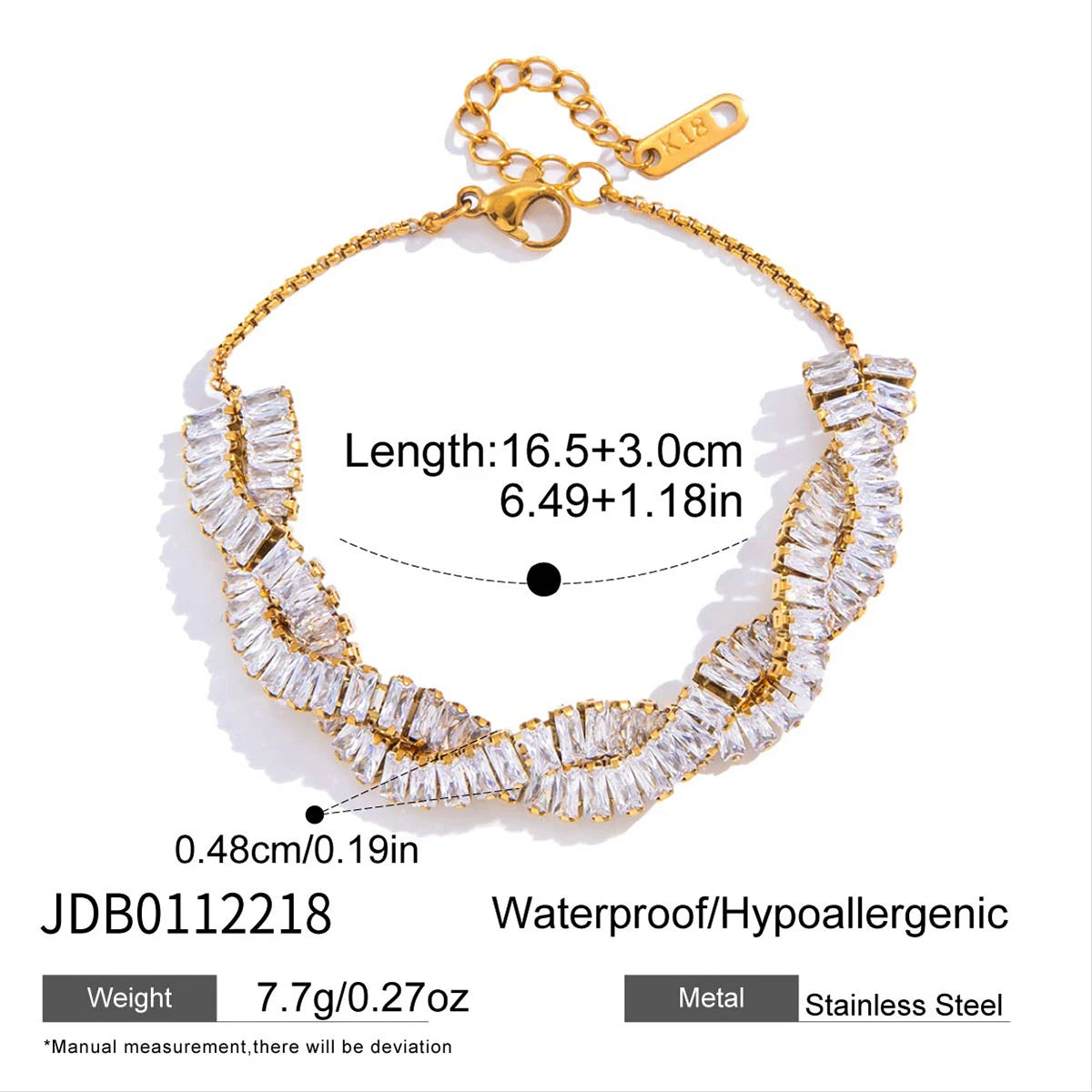 KIKA Delicate White Double-Layer Geometric Square Circular Zircons Winding Bracelet  Stainless Steel 316L
