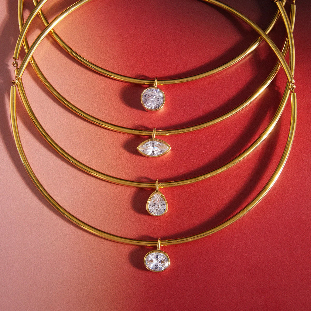 Classic Gold Color Geometric White Zircon Choker Necklace